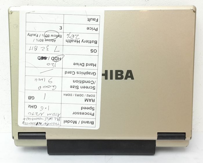 Cheap Windows Laptop - Toshiba NB100-128 (PLL10E-010030EN) - Atom N270 1.6GHz - 1GB Ram - 9" - 120GB HDD - 7 32 Bit - Image 4