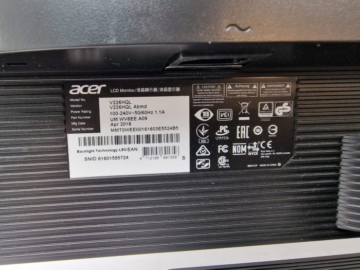 22" Acer Computer Monitor DVI VGA V226HQL - Image 2