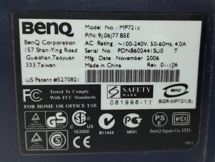BenQ Projector DVI VGA with 922 Lamp Hours Used MP721C - Image 3