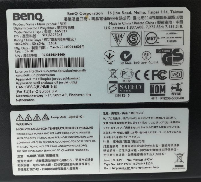 BenQ Projector HDMI VGA with 193 Lamp Hours Used MW523 - Image 3