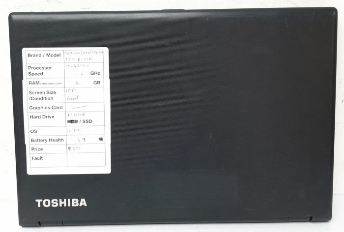 Toshiba Windows Laptop Satellite Pro R50-B-12N - i5-4210U @ 1.70GHz - 4GB RAM - 15.6" - 120GB SSD - 10 Pro - Image 3