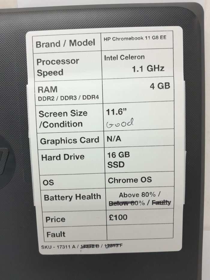 Chromebook 11 G8 EE Laptop - HP - Intel Celeron @ 1.1GHz - 4GB RAM - 11.6" - 16GB SSD - Chrome OS - Image 3