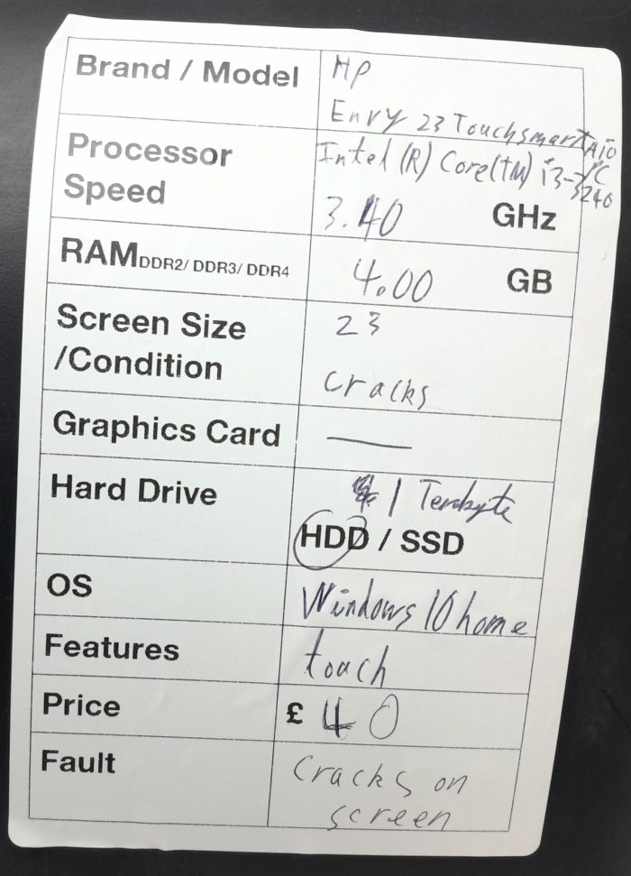 HP All In One PC Envy 23 TouchSmart - Intel (R) Core TM i3-3240 @ 3.40GHz - 4GB Ram - 23" - 1TB HDD - Windows 10 Home - Image 3