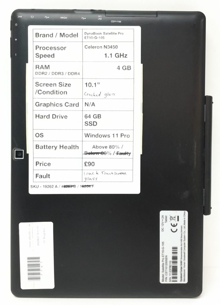Dynabook Tablet with Keyboard Satellite Pro ET10-G-105 - Celeron N3450 @ 1.1GHz - 4GB RAM - 10.1" - 64GB SSD - Windows 11 Pro - Image 4