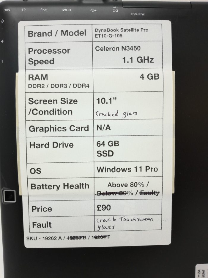 Dynabook Tablet with Keyboard Satellite Pro ET10-G-105 - Celeron N3450 @ 1.1GHz - 4GB RAM - 10.1" - 64GB SSD - Windows 11 Pro - Image 3