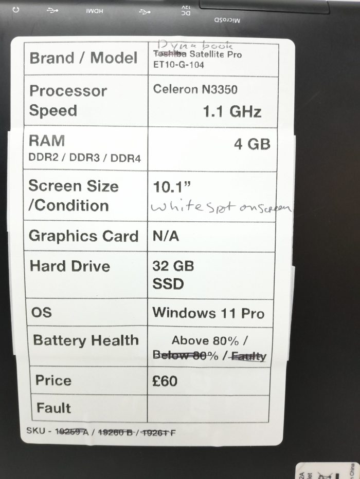 Dynabook Tablet with Keyboard Satellite Pro ET10-G-104 - Celeron N3350 @ 1.1GHz - 4GB RAM - 10.1" - 32GB SSD - Windows 11 Pro - Image 3