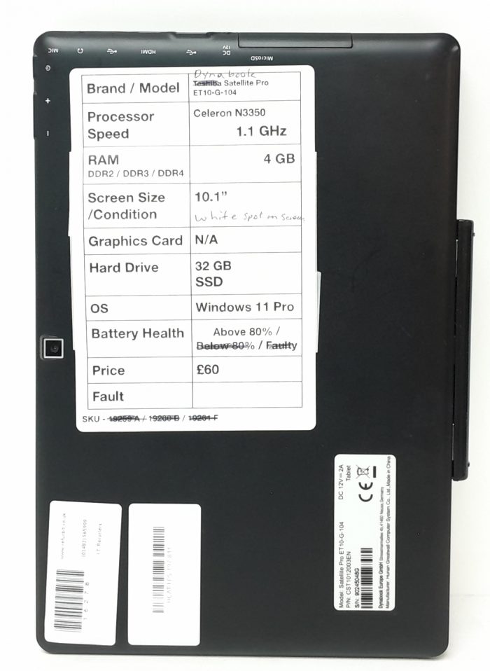 Dynabook Tablet with Keyboard Satellite Pro ET10-G-104 - Celeron N3350 @ 1.1GHz - 4GB RAM - 10.1" - 32GB SSD - Windows 11 Pro - Image 4