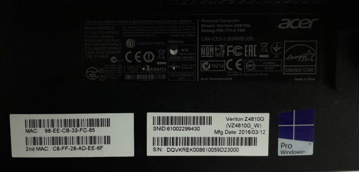 Acer All In One PC Veriton Z4810G - Core 15-4460T @ 1.90GHz - 8GB Ram - 23" - 500GB HDD - Windows 11 Pro - Image 4