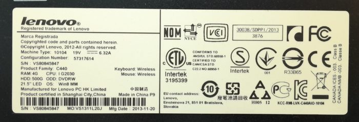 Lenovo All In One PC C440 - Pentium G2030 @ 3.00GHz - 4GB Ram - 21.5" - 500GB HDD - Windows 10 Home - Image 4