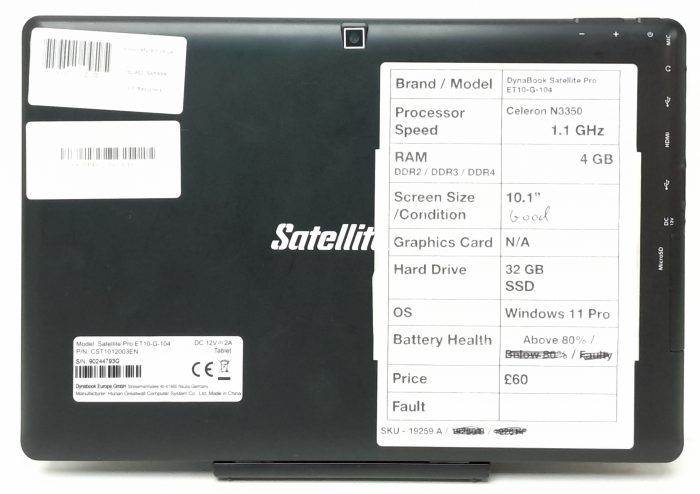 Dynabook Tablet with Keyboard Satellite Pro ET10-G-104 - Celeron N3350 @ 1.1GHz - 4GB RAM - 10.1" - 32GB SSD - Windows 11 Pro - Image 4