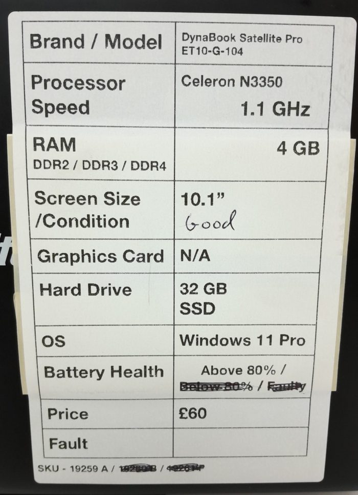 Dynabook Tablet with Keyboard Satellite Pro ET10-G-104 - Celeron N3350 @ 1.1GHz - 4GB RAM - 10.1" - 32GB SSD - Windows 11 Pro - Image 3