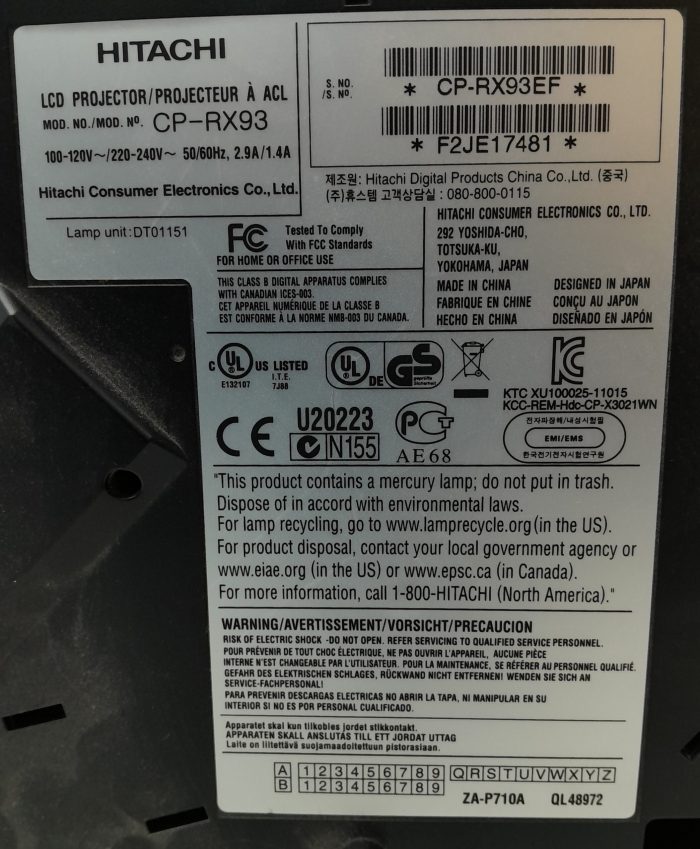 Hitachi VGA Projector with 133 Lamp Hours Used CP-RX93 - Image 3