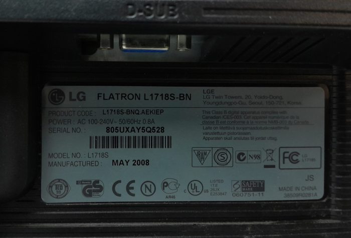 LG 17" VGA Monitor Flatron L1718S-BN (L1718S) - Image 3