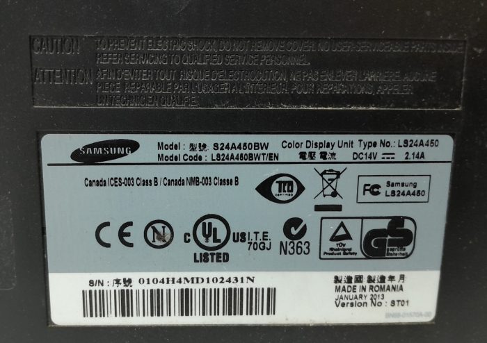 Samsung 24" Monitor DVI VGA Color Display Unit SyncMaster SA450 (S24A450BW) - Image 3