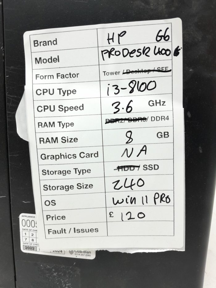 HP Windows Desktop PC ProDesk 400 G6 - i3-8100 3.6GHz  - 8GB RAM - 240GB SSD - Windows 11 Pro - Image 3