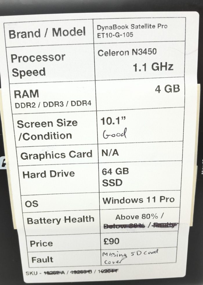 Dynabook Tablet with Keyboard Satellite Pro ET10-G-105 - Celeron N3450 @ 1.1GHz - 4GB RAM - 10.1" - 64GB SSD - Windows 11 Pro - Image 3