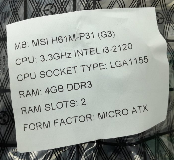 MSI Motherboard With I/O Shield H61M-P31 G3 LGA1155 DDR3 MICRO ATX - Image 3