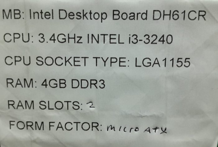 Intel Motherboard i3-3240 With I/O Shield DH61CR LGA1155 DDR3 MICRO ATX - Image 3