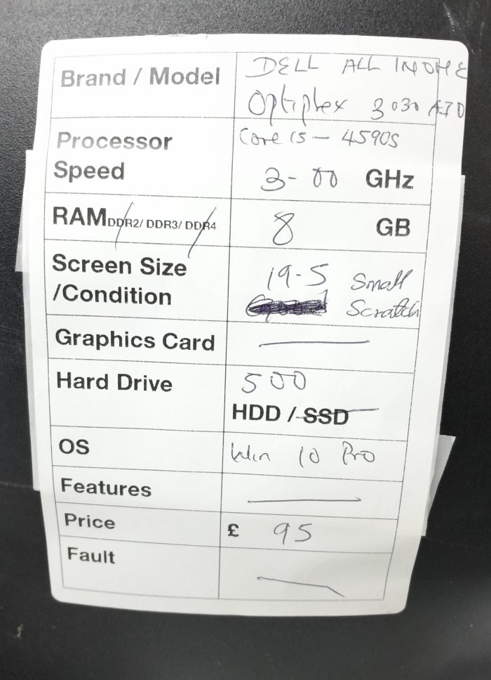 Dell All In One PC OptiPlex 3030 - Core i5-4590S @ 3.00GHz - 8GB Ram - 19.5" - 500GB HDD - Windows 10 Pro - Image 3