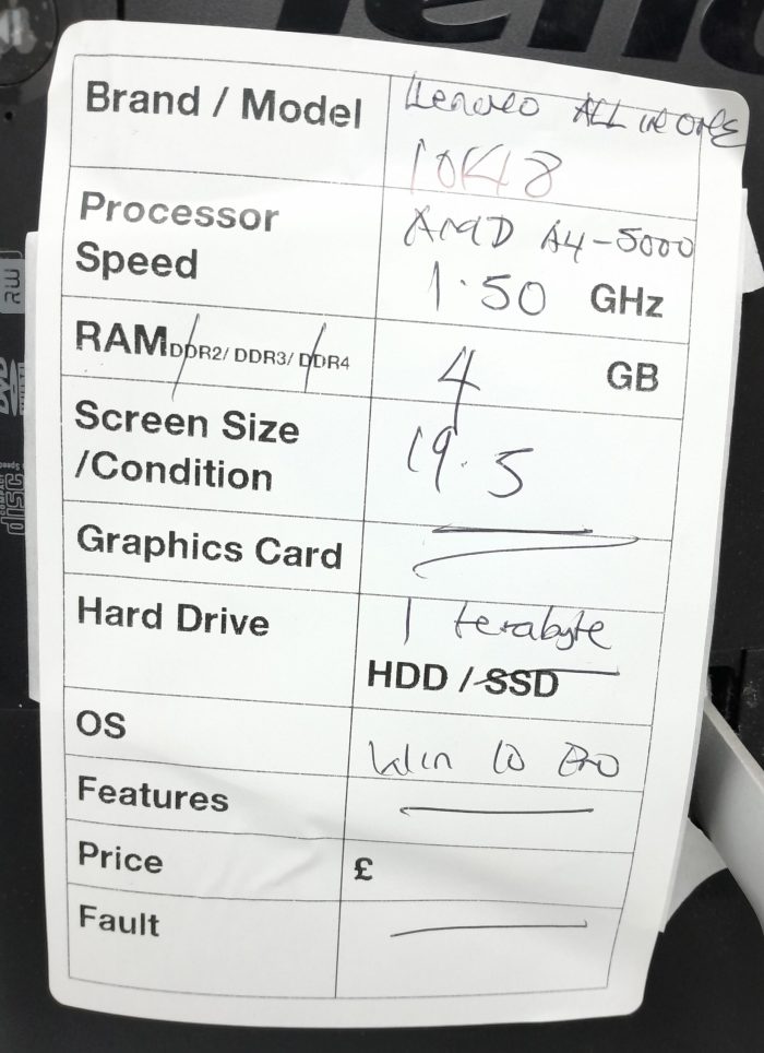 Lenovo All In One PC 10148 - AMD A4-5000 @ 1.50GHz - 4GB Ram - 19.5" - 1TB HDD - Windows 10 Pro - Image 3