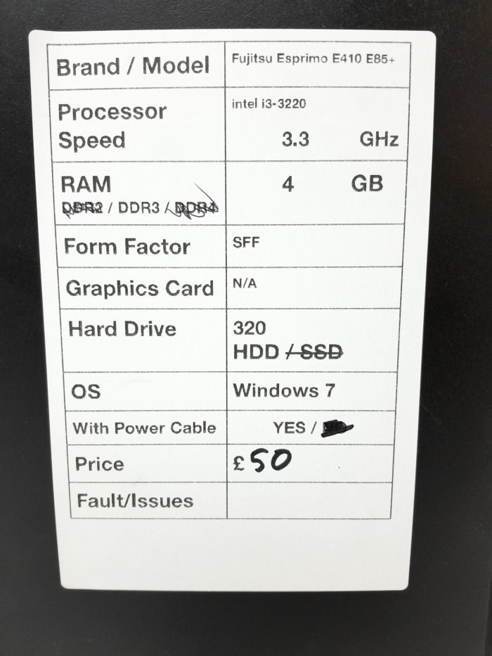 Fujitsu Windows Desktop PC SFF Esprimo E410 E85+ - Intel i3-3220 3.3GHz - 4GB RAM - 320GB HDD - Windows 7 - Image 3