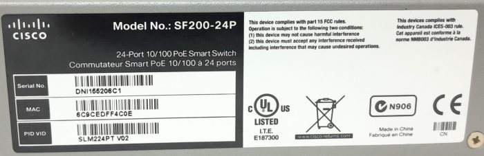 Cisco 24 Port Switch 10/100 PoE Smart Switch SF200-24P - Image 3
