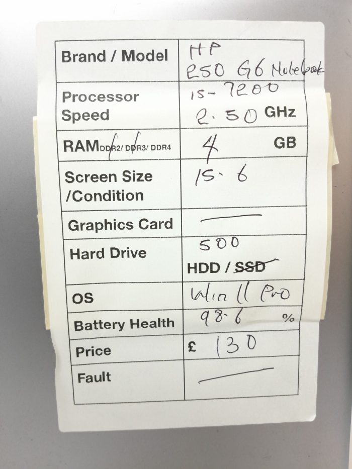 HP Windows Laptop PC 250 G6 - I5-7200 @ 2.50GHz - 4GB RAM - 15.6" - 500GB HDD - Windows 11 Pro - Image 3