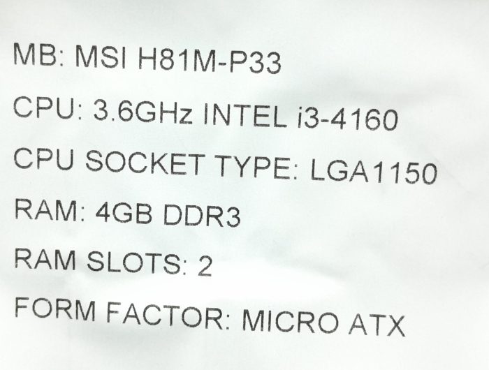 MSI Motherboard i3-4160 With I/O Shield H81M-P33 LGA1150 DDR3 MICRO ATX - Image 3