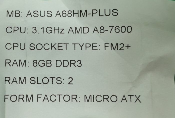 Asus Motherboard With I/O Shield A68HM-PLUS FM2+ DDR3 MICRO ATX - Image 3