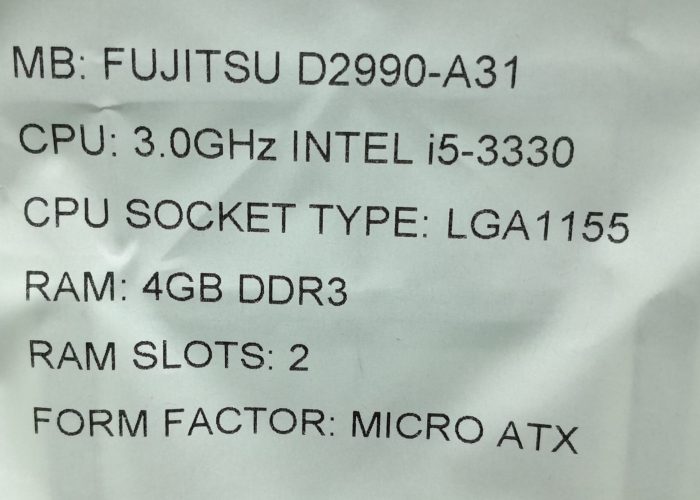 Fujitsu Motherboard With I/O Shield D2990-A31 LGA1155 DDR3 MICRO ATX - Image 3