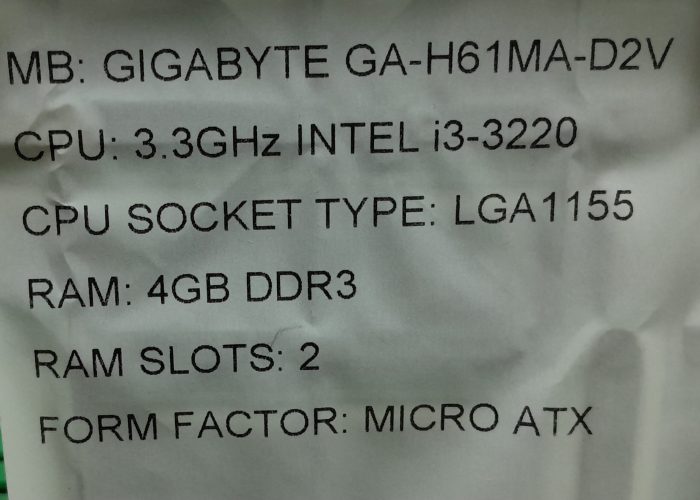 Gigabyte Motherboard i3-3220 With I/O Shield GA-H61MA-D2V LGA1155 DDR3 MICRO ATX - Image 3