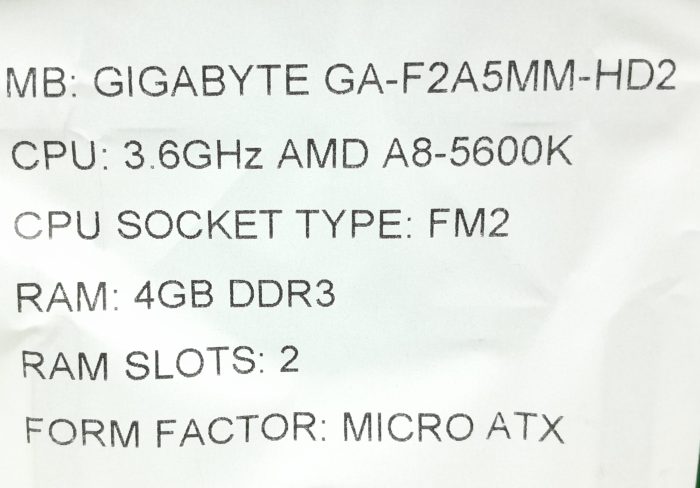 Gigabyte Motherboard With I/O Shield GA-F2A5MM-HD2 FM2 DDR3 MICRO ATX - Image 3