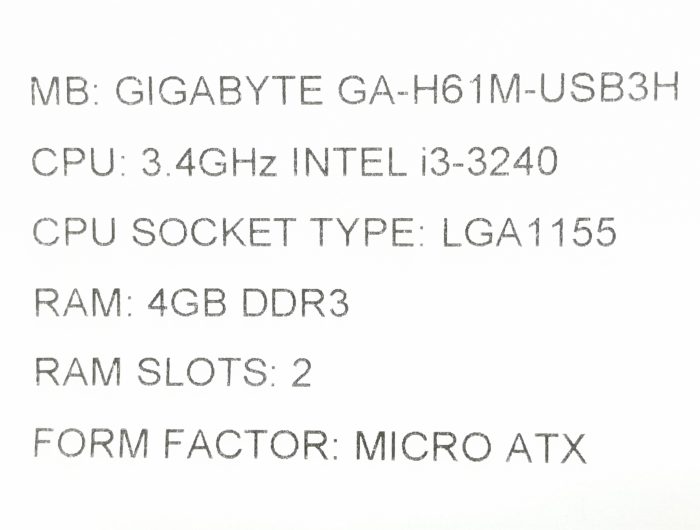 Gigabyte Motherboard With I/O Shield GA-H61M-USB3H LGA1155 DDR3 MICRO ATX - Image 3