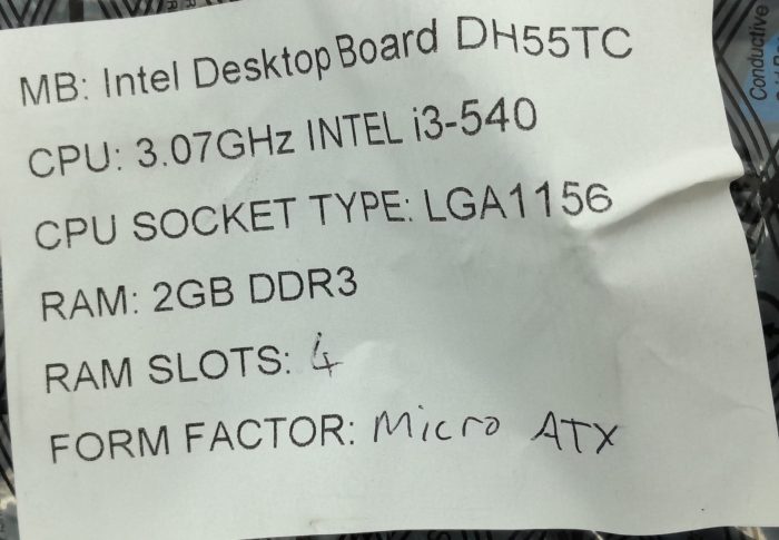 Intel Motherboard With I/O Shield DH55TC LGA1156 DDR3 MICRO ATX - Image 3