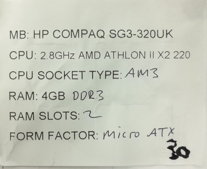 HP Motherboard With I/O Shield Compaq SG3-320UK AM3 DDR3 MICRO ATX - Image 3
