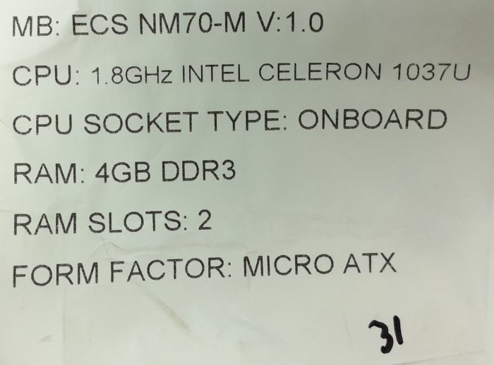 ECS Motherboard With I/O Shield NM70-M V: 1.0 Onboard DDR3 MICRO ATX - Image 3