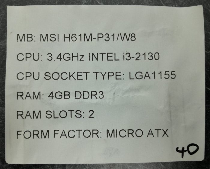 MSI Motherboard With I/O Shield H61M-P31/W8 LGA1155 DDR3 MICRO ATX - Image 3