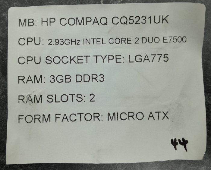 HP Motherboard With I/O Shield Compaq CQ5231UK LGA775 DDR3 MICRO ATX - Image 3