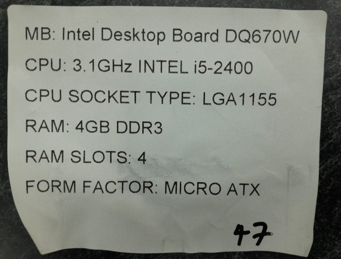 Intel Motherboard i5-2400 With I/O Shield DQ670W LGA1155 DDR3 MICRO ATX - Image 3