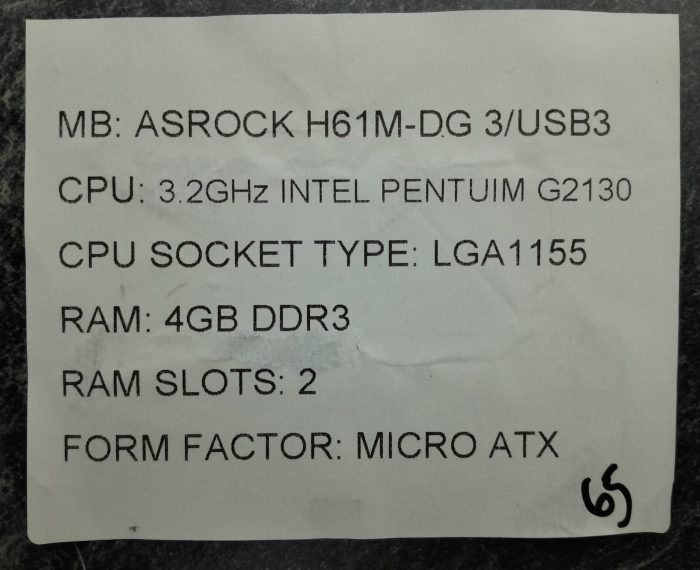 Asrock Motherboard With I/O Shield H61M-DG 3/USB3 LGA1155 DDR3 MICRO ATX - Image 3