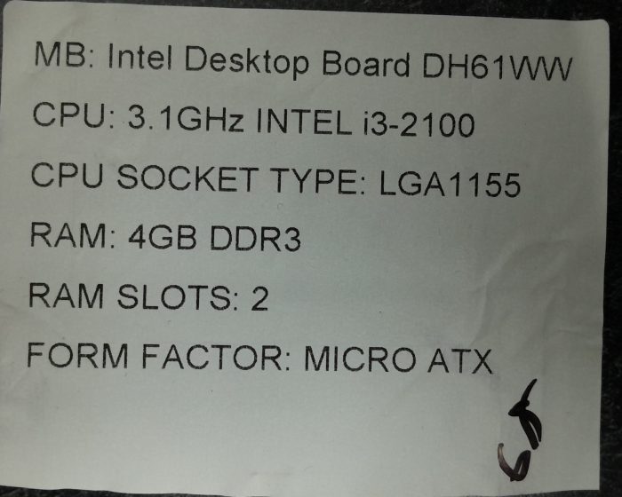 Intel Motherboard With I/O Shield DH61WW LGA1155 DDR3 MICRO ATX - Image 3