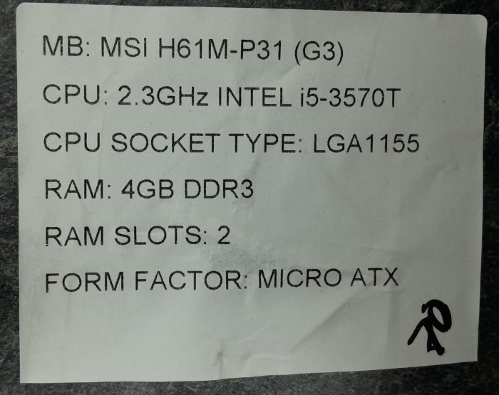 MSI Motherboard With I/O Shield H61M-P31 (G3) LGA1155 DDR3 MICRO ATX - Image 3