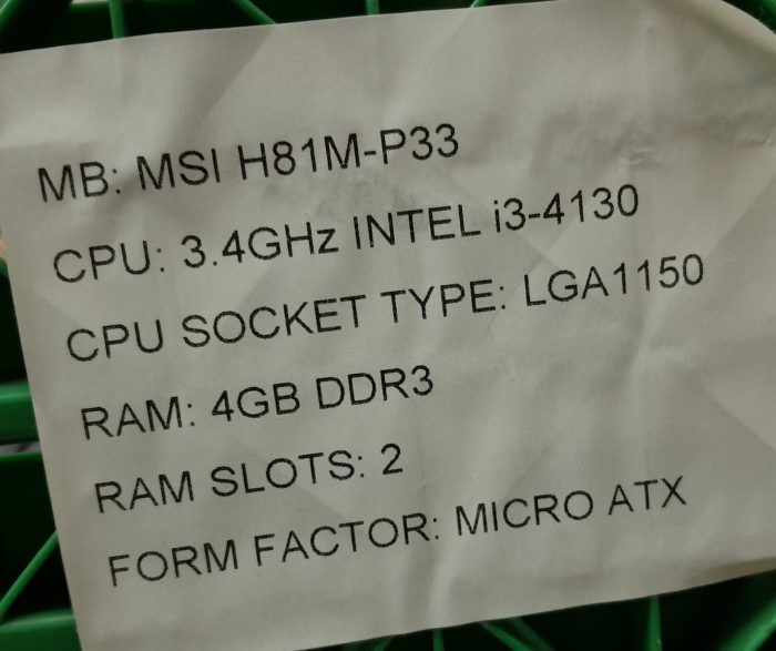 MSI Motherboard i3-4130 With I/O Shield H81M-P33 LGA1150 DDR3 MICRO ATX - Image 3