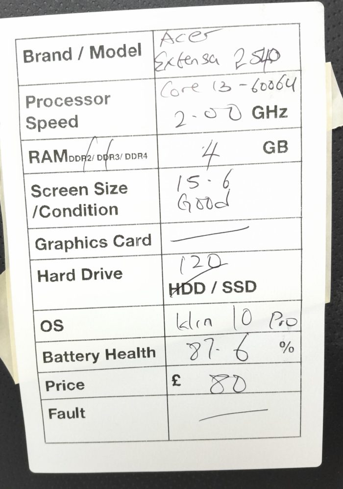 Acer Windows Laptop PC Extensa 2540 Series N16C1 - Core i3-6006U @ 2.00GHz - 4GB RAM - 15.6" - 120GB SSD - Windows 10 Pro - Image 3