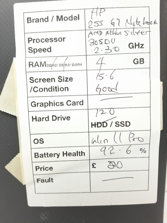 HP Windows Laptop PC 255 G7 - AMD Athlon Silver 3050U @ 2.30GHz - 4GB RAM - 15.6" - 120GB SSD - Windows 11 Pro - Image 3