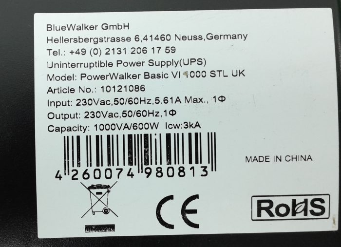 BlueWalker Uniterrupted Power Supply (UPS) PowerWalker Basic VI 1000 STL - Image 3