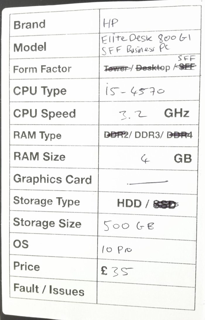 HP Windows SFF PC EliteDesk 800 G1 - i5-4570 3.2GHz - 4GB RAM - 500GB HDD - Windows 10 Pro - Image 3