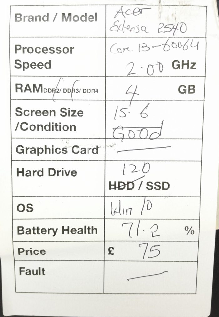 Acer Windows Laptop PC Extensa EX2540 N16C1 - Core i3-6006U @ 2.00GHz - 4GB RAM - 15.6" - 120GB SSD - Windows 10 - Image 3