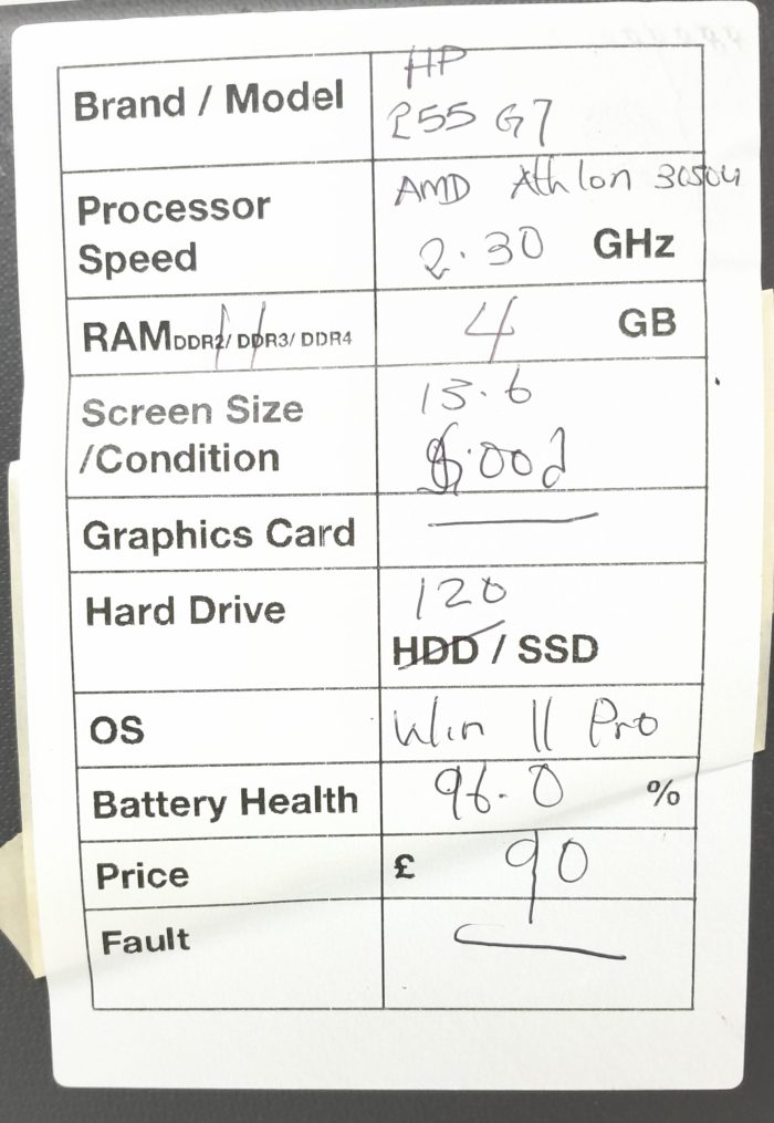 HP Windows Laptop PC 255 G7 - AMD Athlon 3050U @ 2.30GHz - 4GB RAM - 15.6" - 120GB SSD - Windows 11 Pro - Image 3