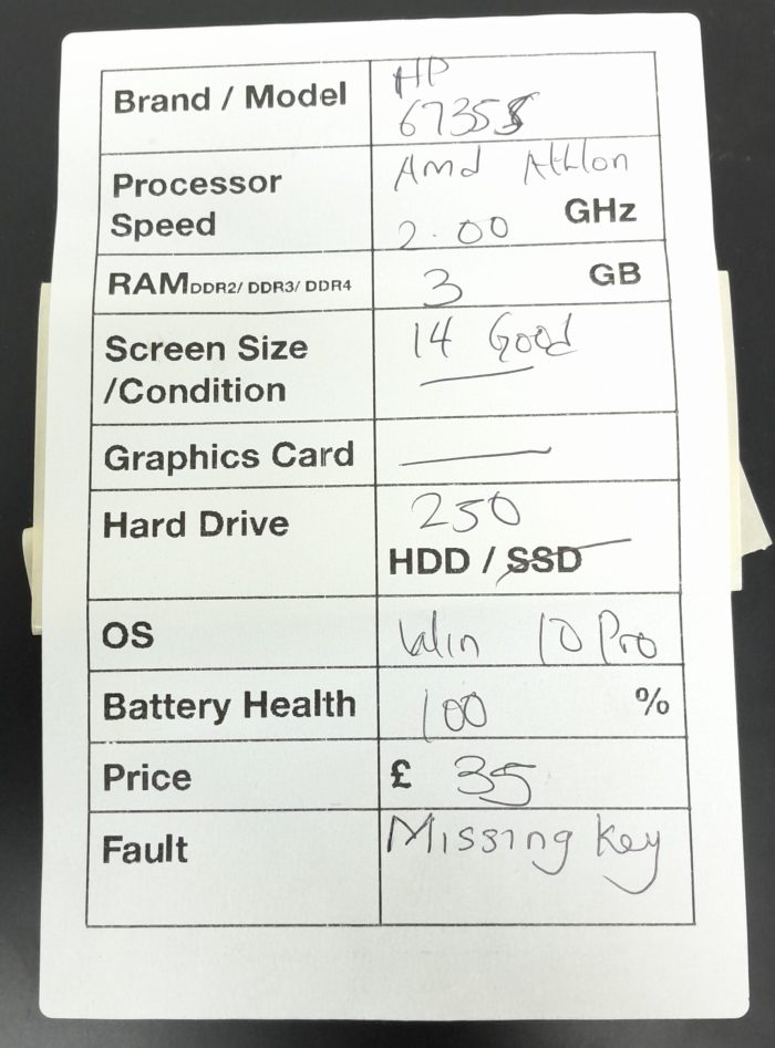 HP Windows Laptop PC Compaq 6735s - AMD Athlon @ 2.00GHz - 3GB RAM - 14" - 250GB HDD - Windows 10 Pro - Image 3